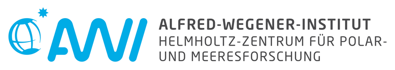 Logo des Alfred-Wegener-Institut, Helmholtz-Zentrum für Polar- und Meerseforschung: Eine hellblaue Weltkkugel mit einem blauen Stern und dem hellblauen Schriftzug AWI.